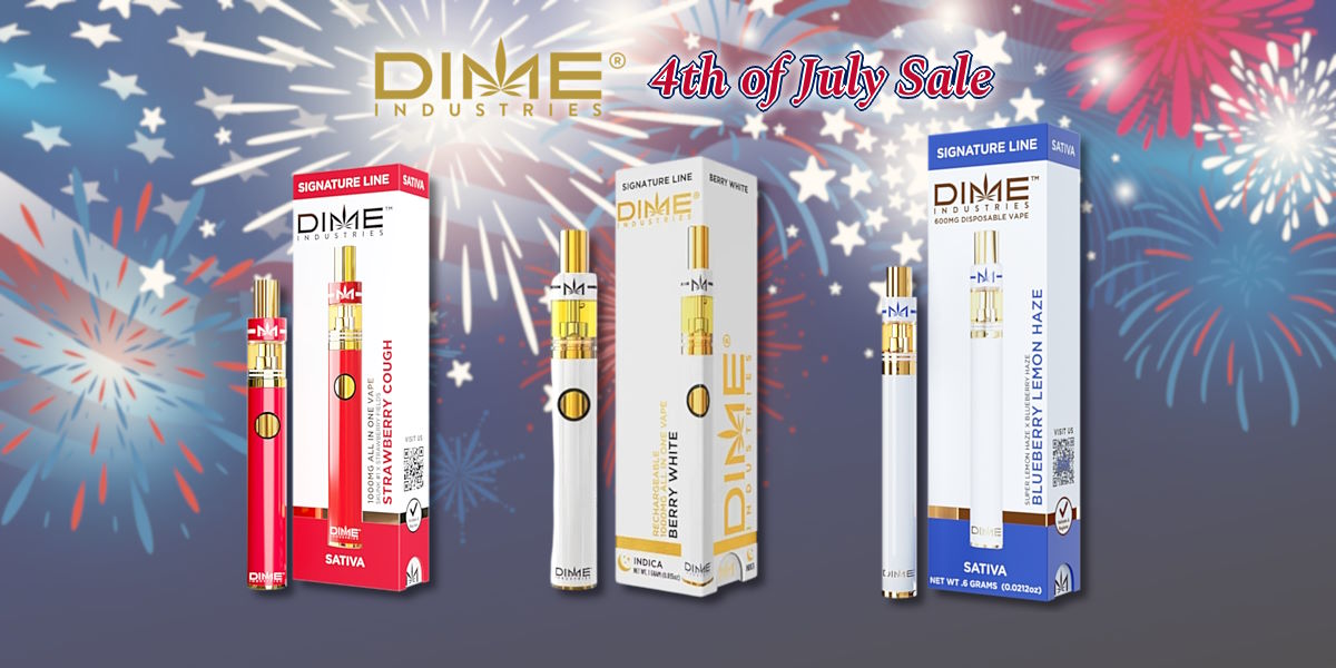 Dime Industries 4th of July Sale – red, white, and blue Signature Line vapes